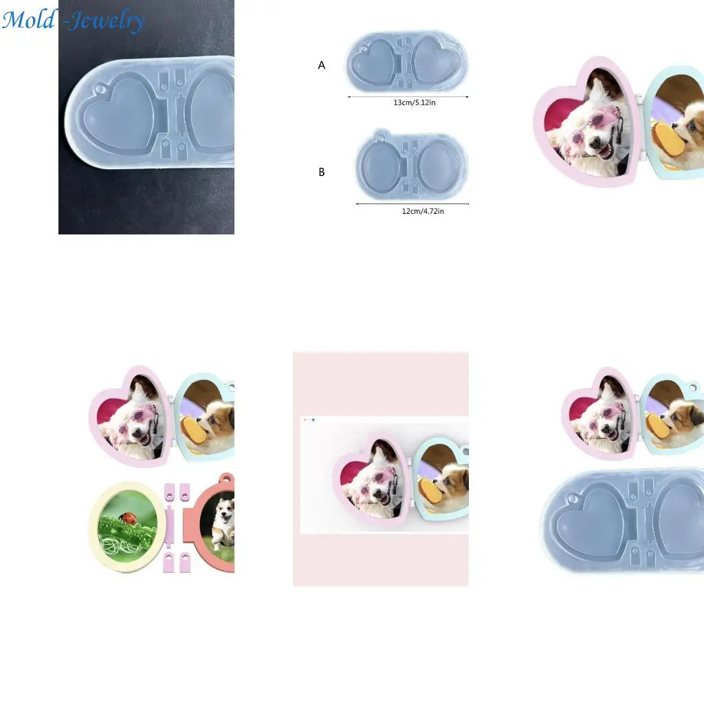 

69HB Keychain Silicone Mold Pendant Charms Resin Mold Heart/Oval-Epoxy Resin Casting Molds for DIY Crafts Picture Frame