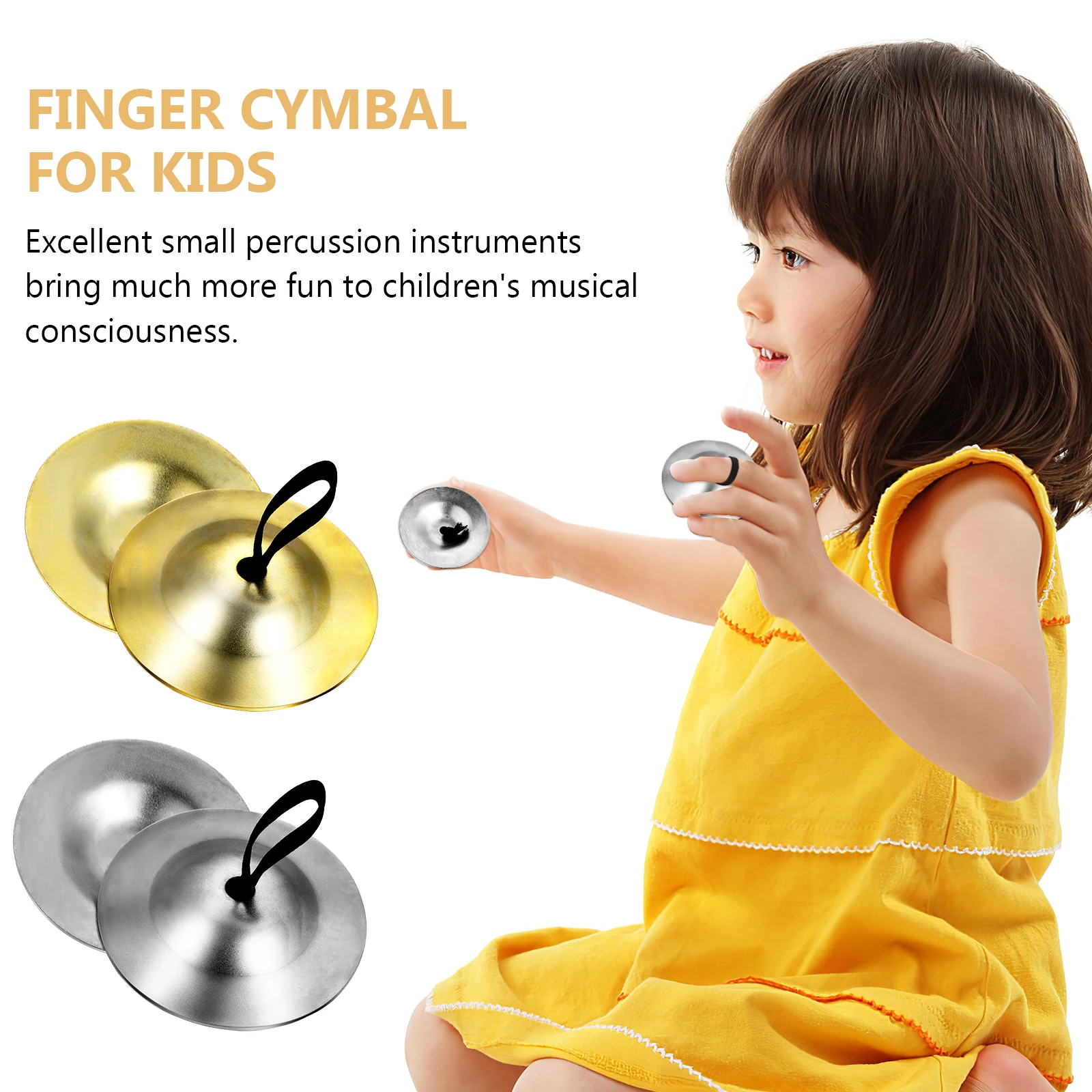 

2 Pairs Percussion Instrument Bronze Cymbal Finger Kids Instruments Cymbals for Children Plaything Small Musical Aldult