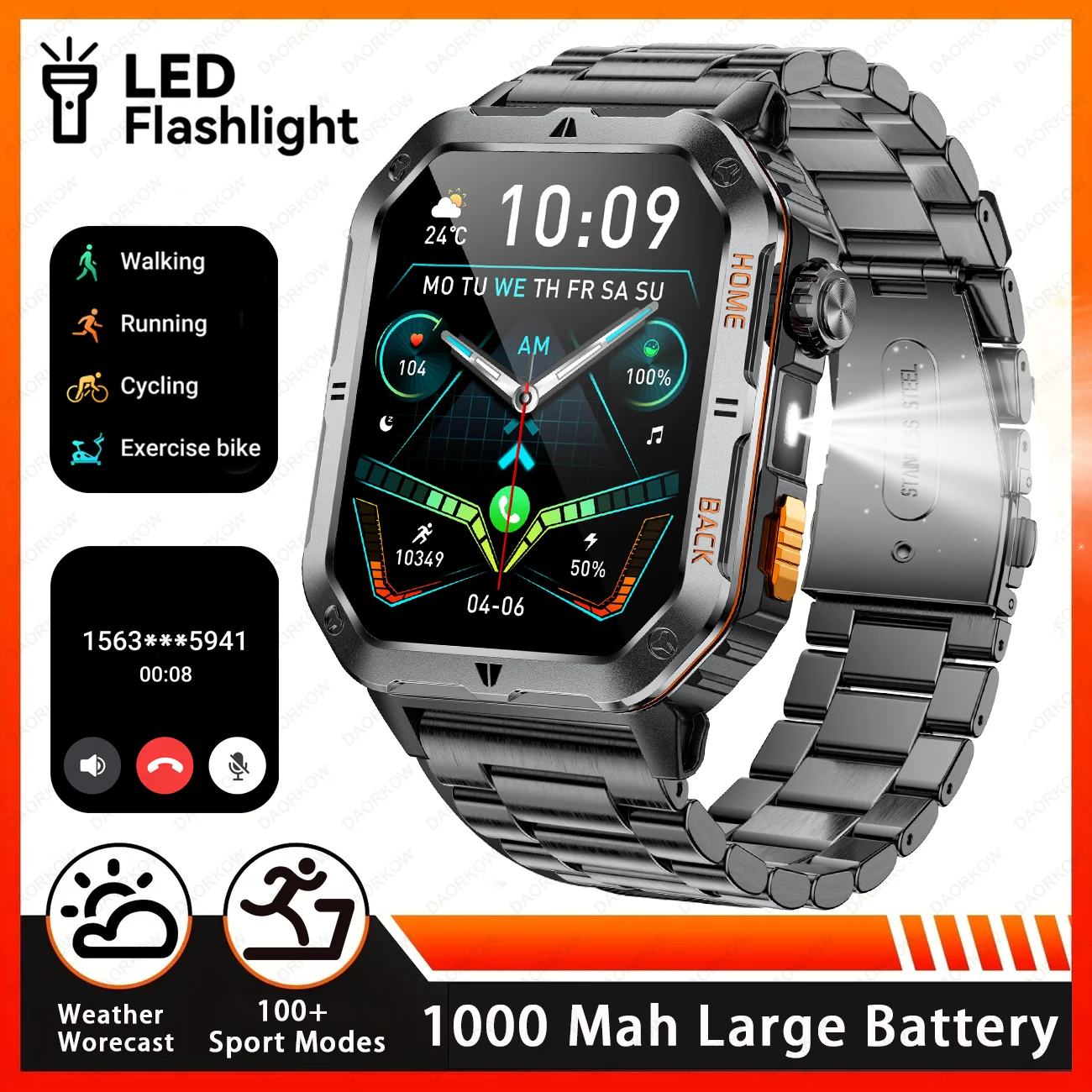 

Suitable for millet smart watch IP68 waterproof 1000mAh battery LED iOS compatible with android 2025 men and women outdoor watch