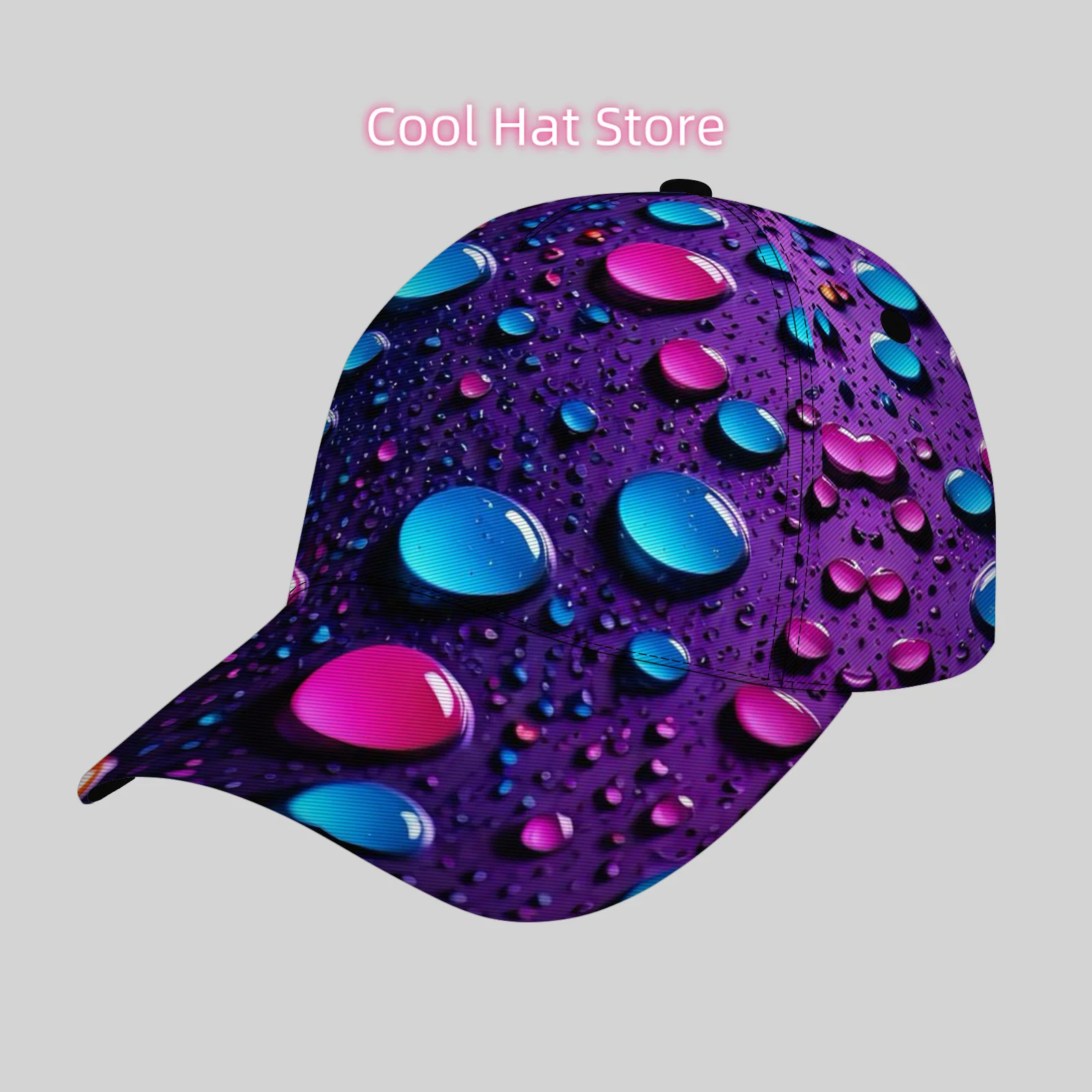 Cool Pattern Lightweight Adjustable Baseball Cap with Bubble Design | Purple & Pink Pop Art Style, Breathable, Unisex Hip-Hop Ha