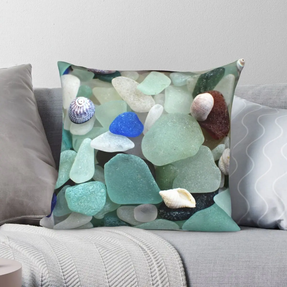 

Sea Glass And Shells Pillowcase Polyester Linen Velvet Creative Zip Decor Throw Pillow Case Bed Cushion Case