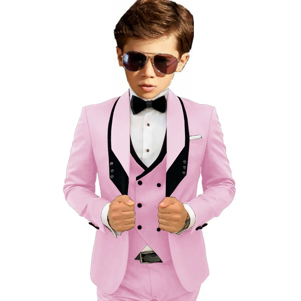 Sky Blue Elegant Shawl Lapel Tuxedo 3 Pieces Formal Banquet Outfit High Quality Children's Stylish Suit Set Party Wear 2-20T