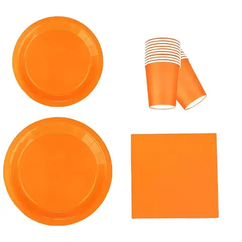 Orange Biodegradable Paper Tableware Set Cups Napkins Plates Birthday Parties Wedding Decorations Family Gatherings Baby Shower