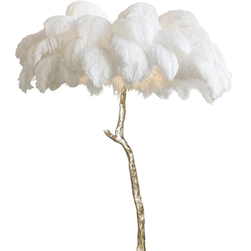 Nordic Floor Lamp Modern Luxury LED Ostrich Floor Lamp Bedroom Princess Table Light Romantic Tree Branch Living Feather Lights