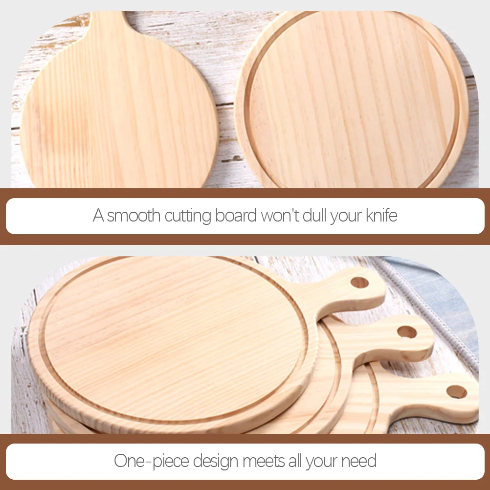 Breadboard Pizza Wood Peel with Handle for Oven Veggie Tray Circle Wooden Plate Cutting Food Steak Storage