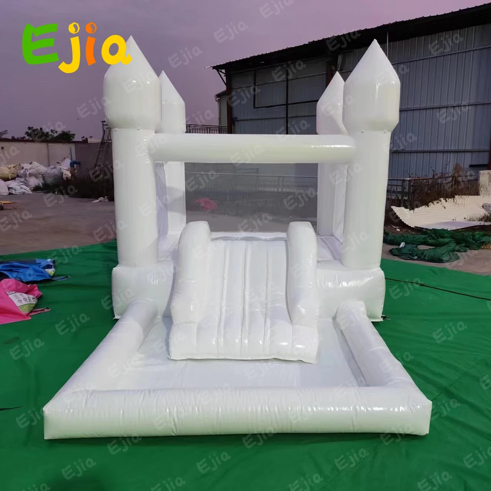 PVC Inflatable White Bounce House -13' L X 8' W X 8' Portable, Large Ball Pool and Jump Space 3in1 Bouncey House A Spacious Joy