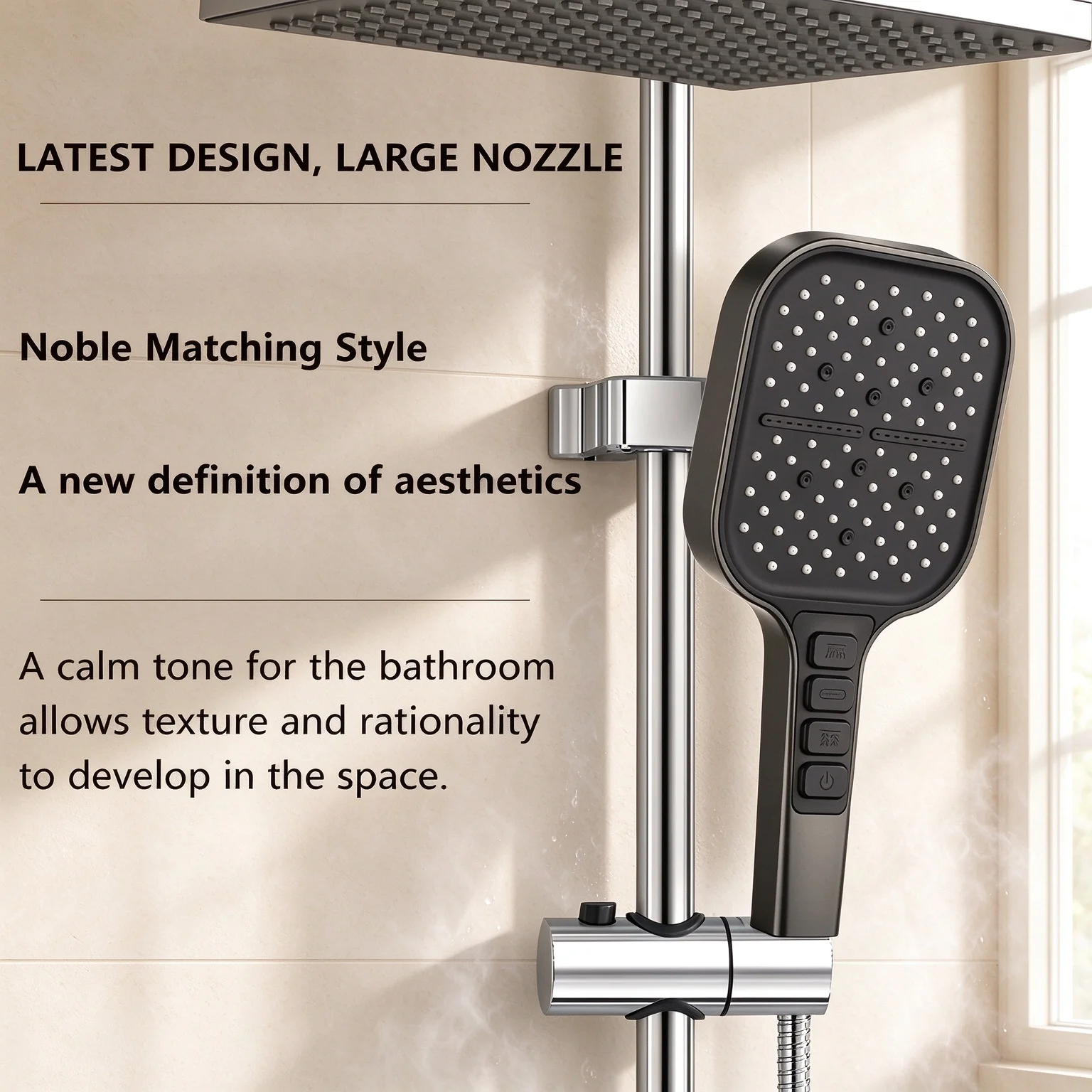 7 Spray Modes Square Handheld Shower Head High Pressure Boost One-Button Shut Off Anti-Clog Skin-Friendly Water Flow