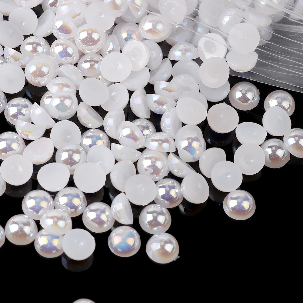3/4/5/6/8/10mm AB White Pearl Bead Half Round Flatback Beads For DIY Crafts Bag Shoe Nail Art Decoration B0321