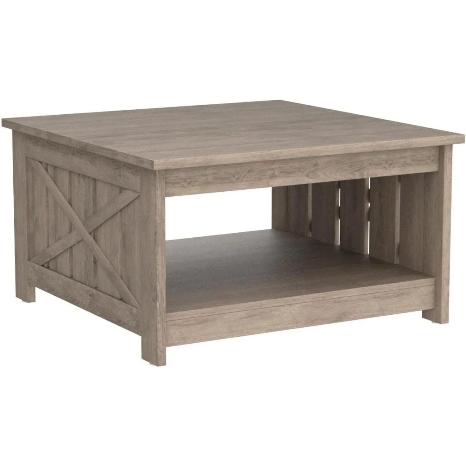 Farmhouse Coffee Table with Storage Rustic Wood Cocktail Table,Square Coffee Table for Living Meeting Room, Rustic Grey