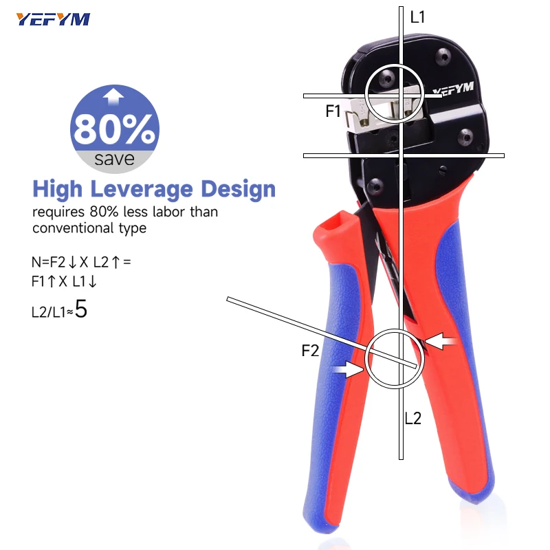 4.8/6.3 Flag Plug Terminals Ratchet Crimping Tool YFP-056FL Pliers Crimp L Type Spade Connector 0.5-2.5mm²(20-13AWG)