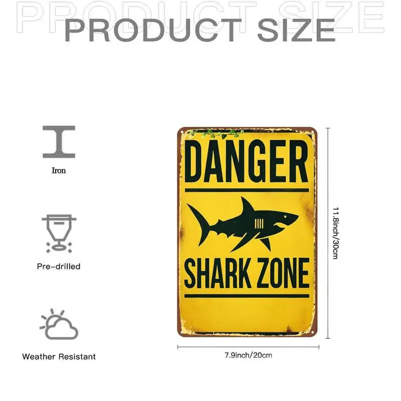 Fun Shark Area Danger Warning Sign，Metal iron sign，Suitable for indoor use、Outdoor、Family