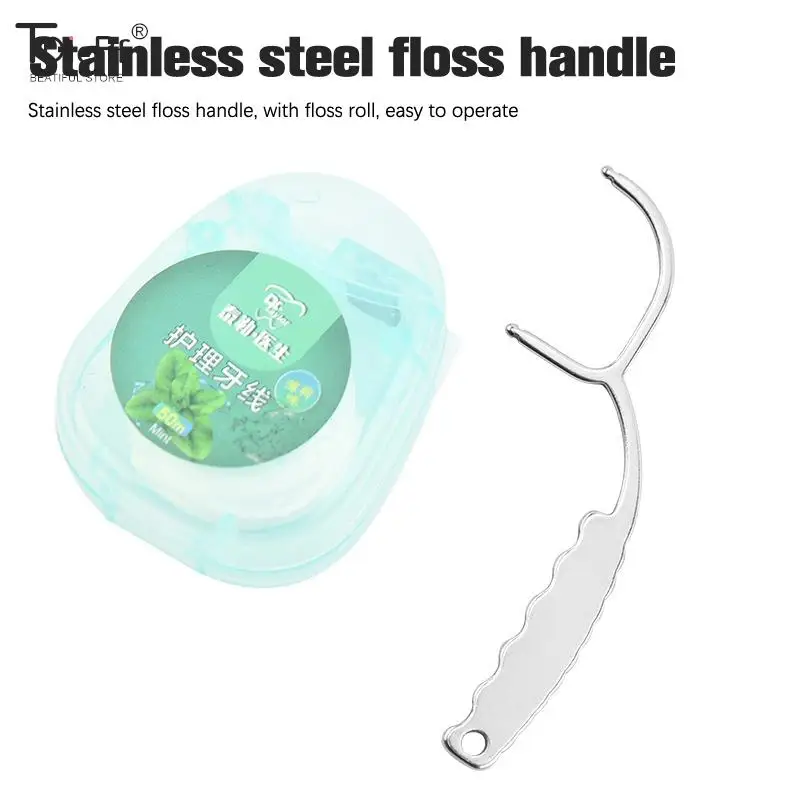 Stainless Steel Toothpicks Handle Tooth Flossing Reusable Toothpicks Portable Toothpick Floss Teeth Cleaner Oral Cleaning Tools