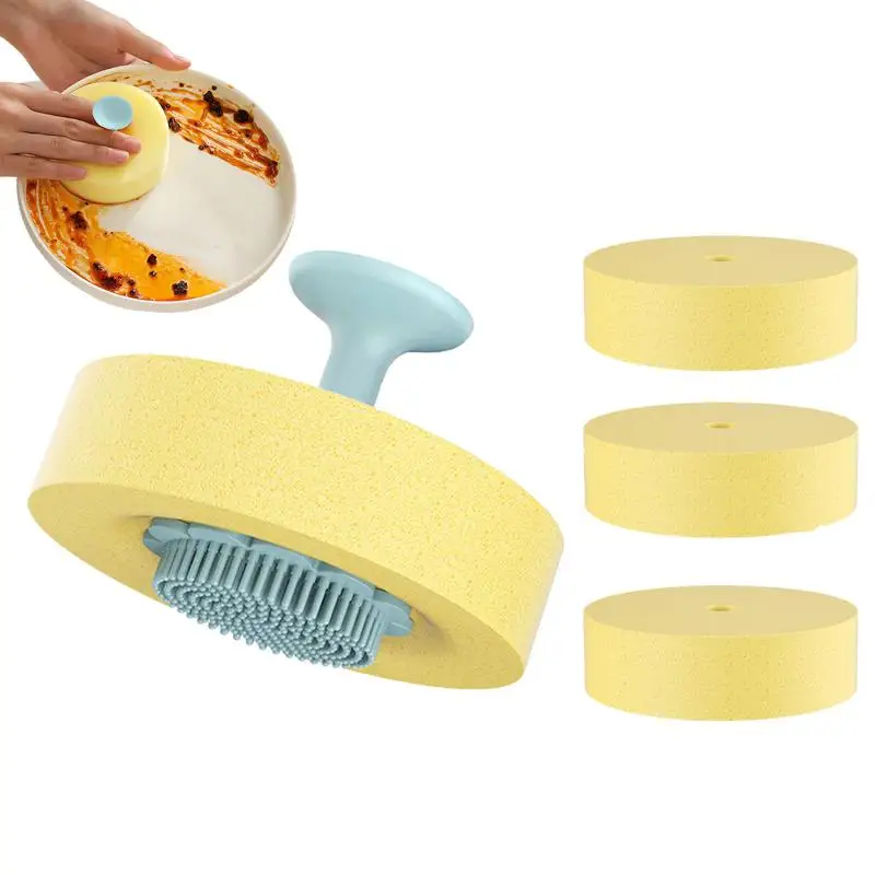 Suction cup sponge dishwashing wipe Soft Double Sided Kitchen Dish quick decontamination cleaning brush Detachable Dish Scrubber