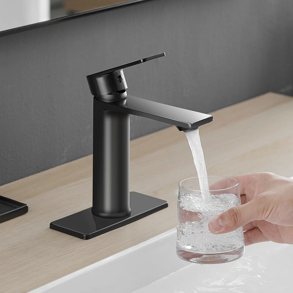 

Brass Core Modern Bathroom Sink Faucet Black Single Handle Deck Mounted Wash Basin Water Tap Hot And Cold Mixer 855985