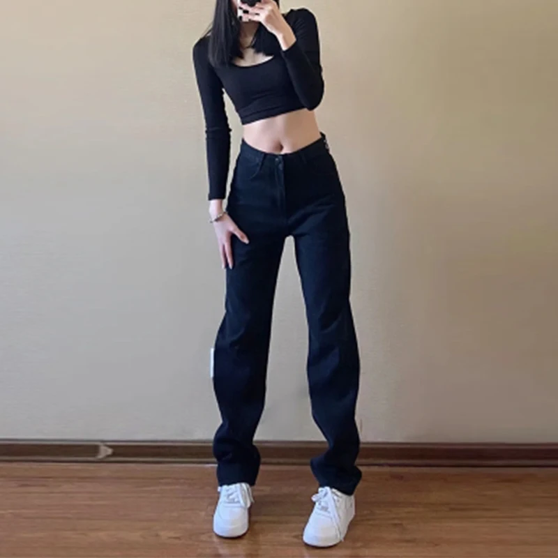 Casual Fashion Straight Leg Women's Jeans Denim Bottom Harajuku Boyfriend Long High Waist Baggy Jeans Fall Pants 2024