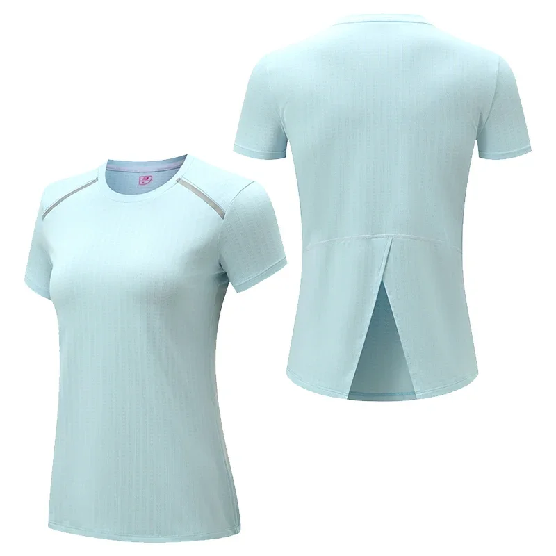 Camiseta deportiva de manga corta para mujer, ropa para correr, Maratón, gimnasio, Fitness, Yoga, Dry Fit