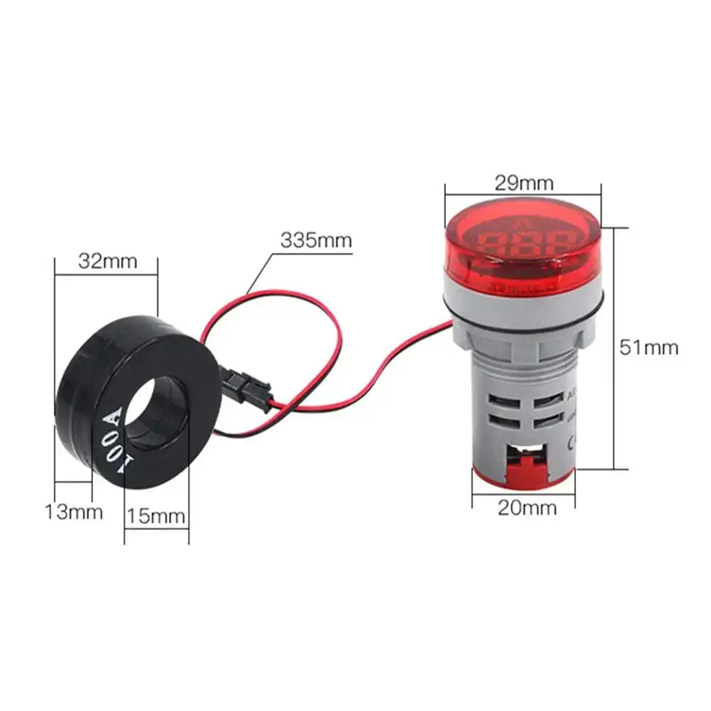 0-100A AC Round LED Digital Display Ampermeter Signal ​Current Indicator Digital Voltage Measuring Instrument Indicator