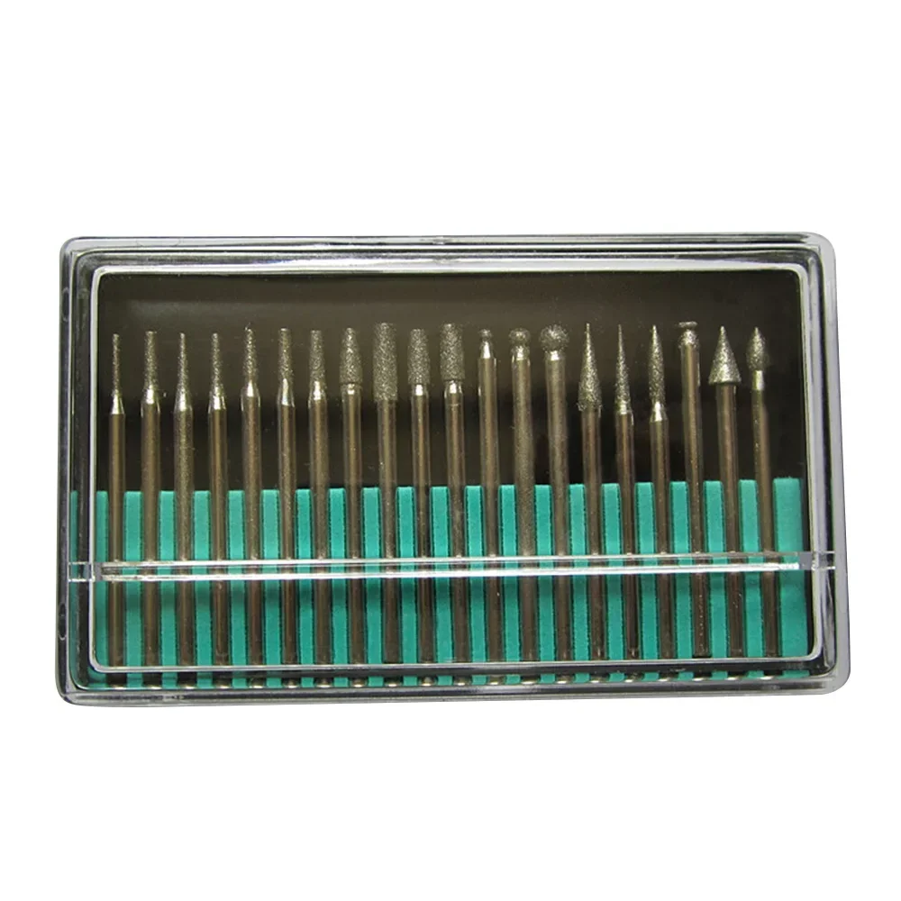 20PCS 3mm Diamond Point Burr Bits Head Dremel Accessories Shank Grinding Needle Carving Polishing Set Mounted Mini Drill Tool