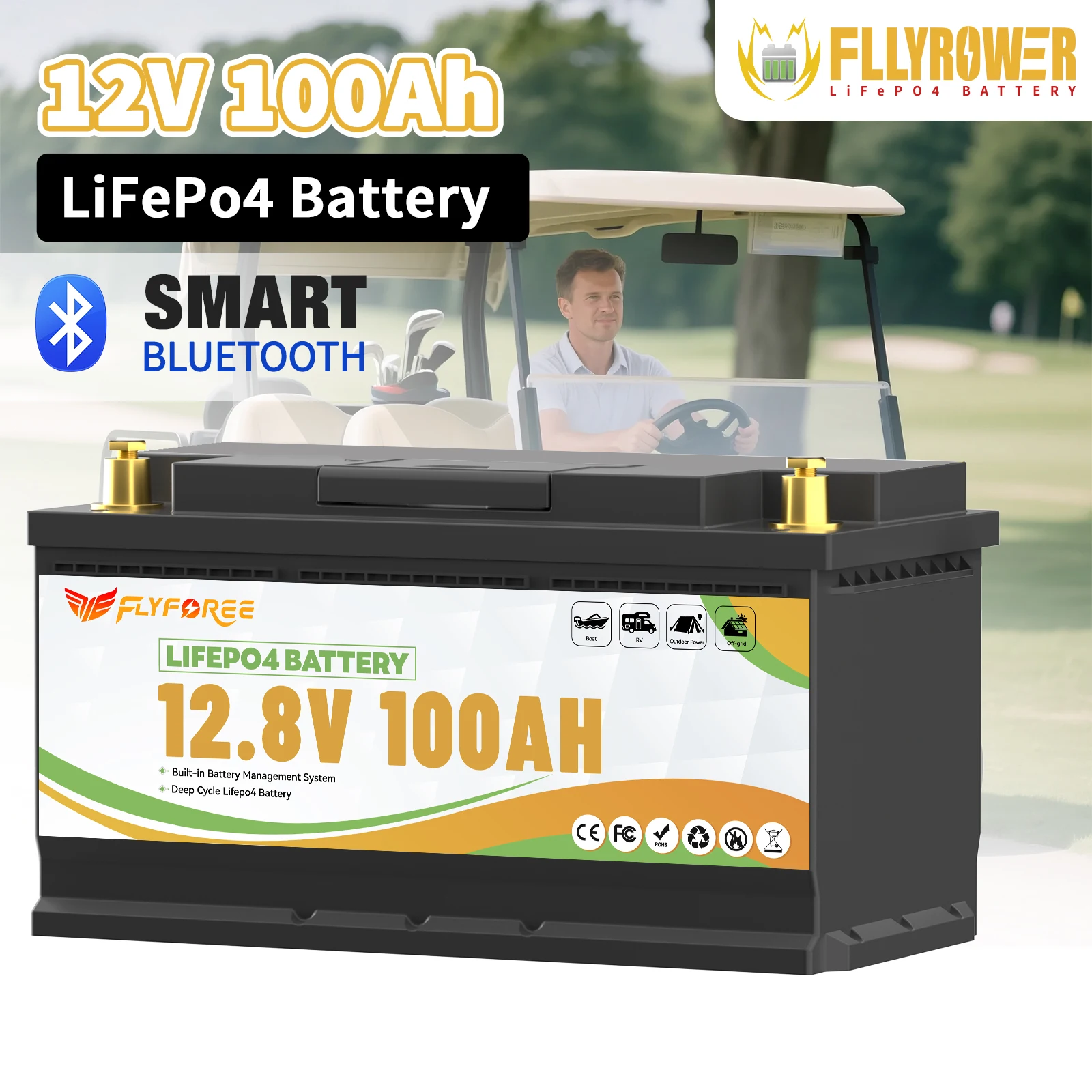 FLLYROWTH 12 فولت 100 أمبير LiFePo4 بطارية ليثيوم حزمة 100A BMS لمحركات القوارب RV العاكس الرياح الشمسية بطارية ليثيوم فوسفات الحديد