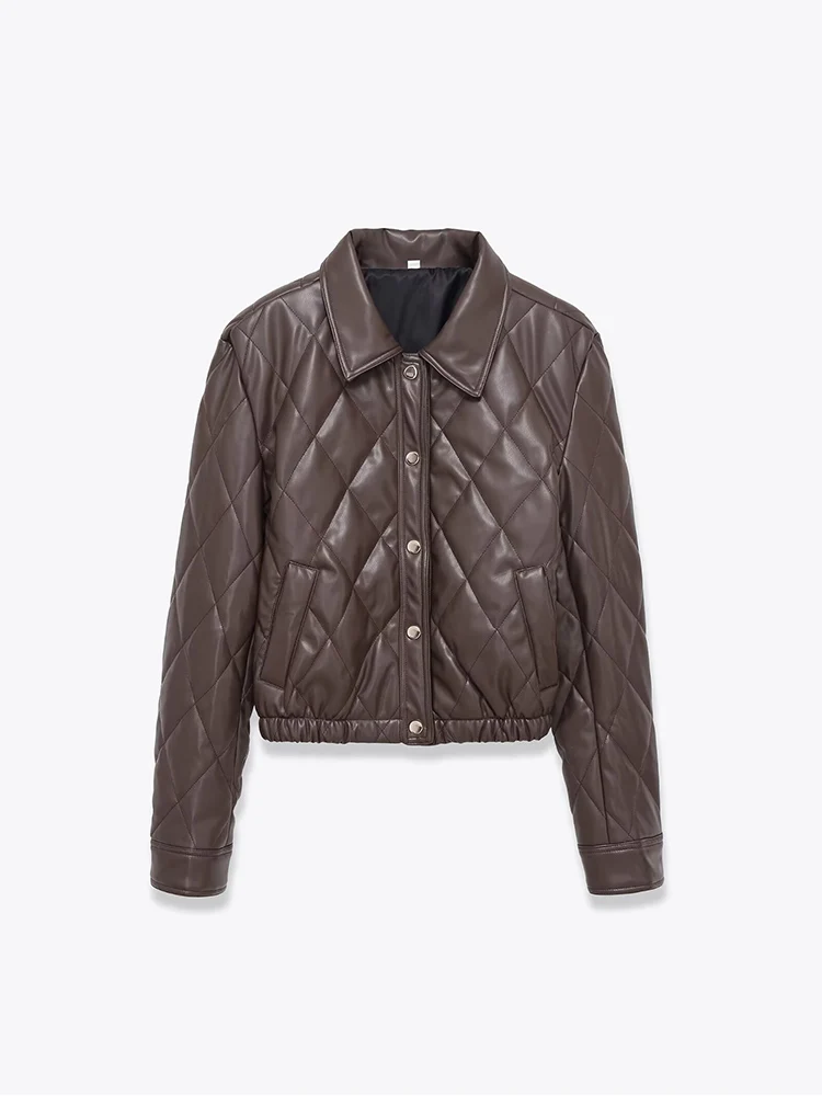 

Новая женская мода в европейском стиле, универсальная темпераментная стеганая куртка из искусственной кожи с бриллиантами и лацканами с длинными рукавами