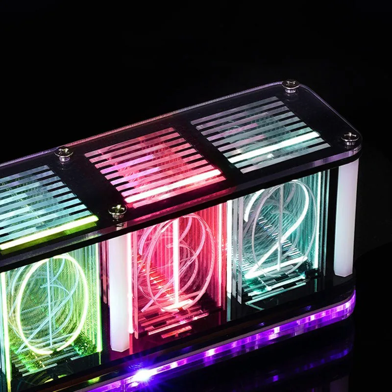 Proposed Glow Tube Clock RGB Light Music Spectrum Cyberpunk Creative Ornament Digital Clock Electronic DIY Kit Desktop Ornament