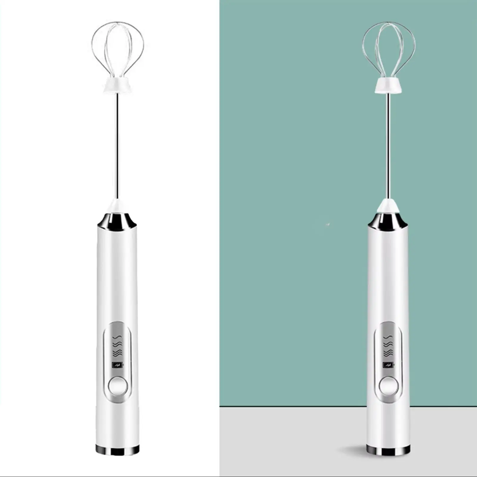 Batedor de leite sem fio 3 em 1 - Batedor recarregável de alta velocidade de 6000 RPM para café, panificação, comida para bebê com cabeça de aço inoxidável
