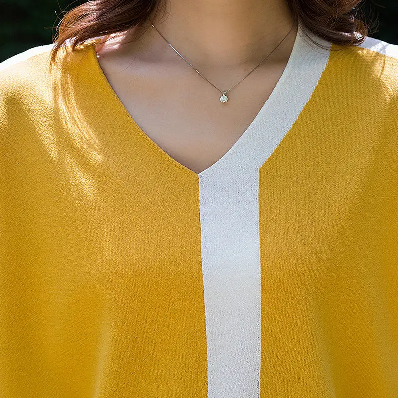 Spring Summer New Women Clothing T-Shirts V-neck Contrast Color Patchwork Simplicity Fashion Office Lady Half Sleeve Slim Tops