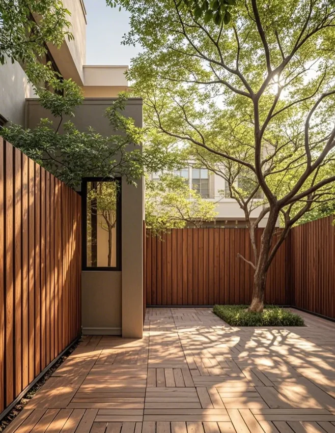 

Modern Decorative Safty Wood Color Metal Louver Aluminium Semi Privacy Fence Patio Fence Balcony Aluminum Sliding Doors