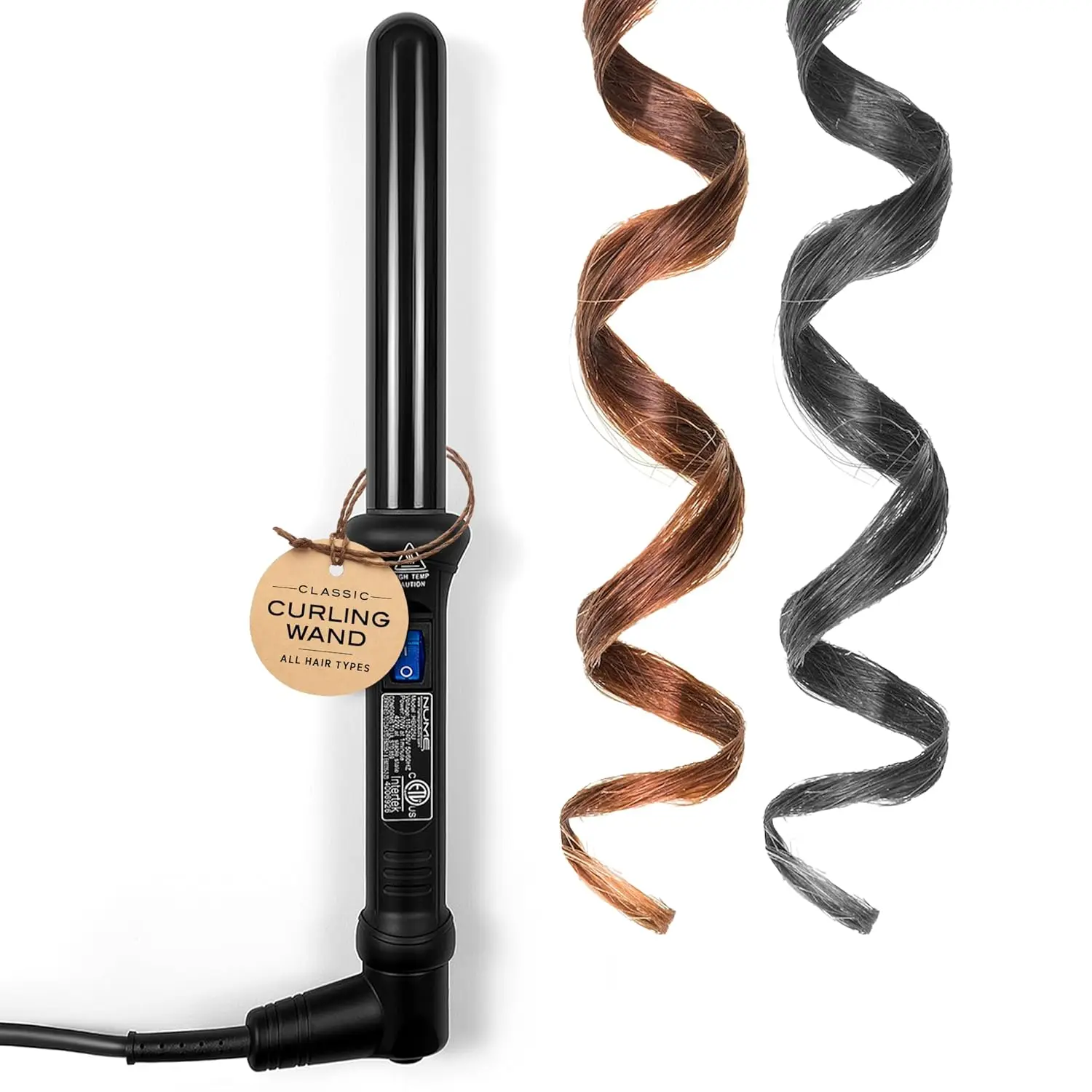 Classic Ceramic Curling Wand 25mm Barrel Hair Curler - Tourmaline, Negative Ion, Far Infrared Heat for All Hair Types