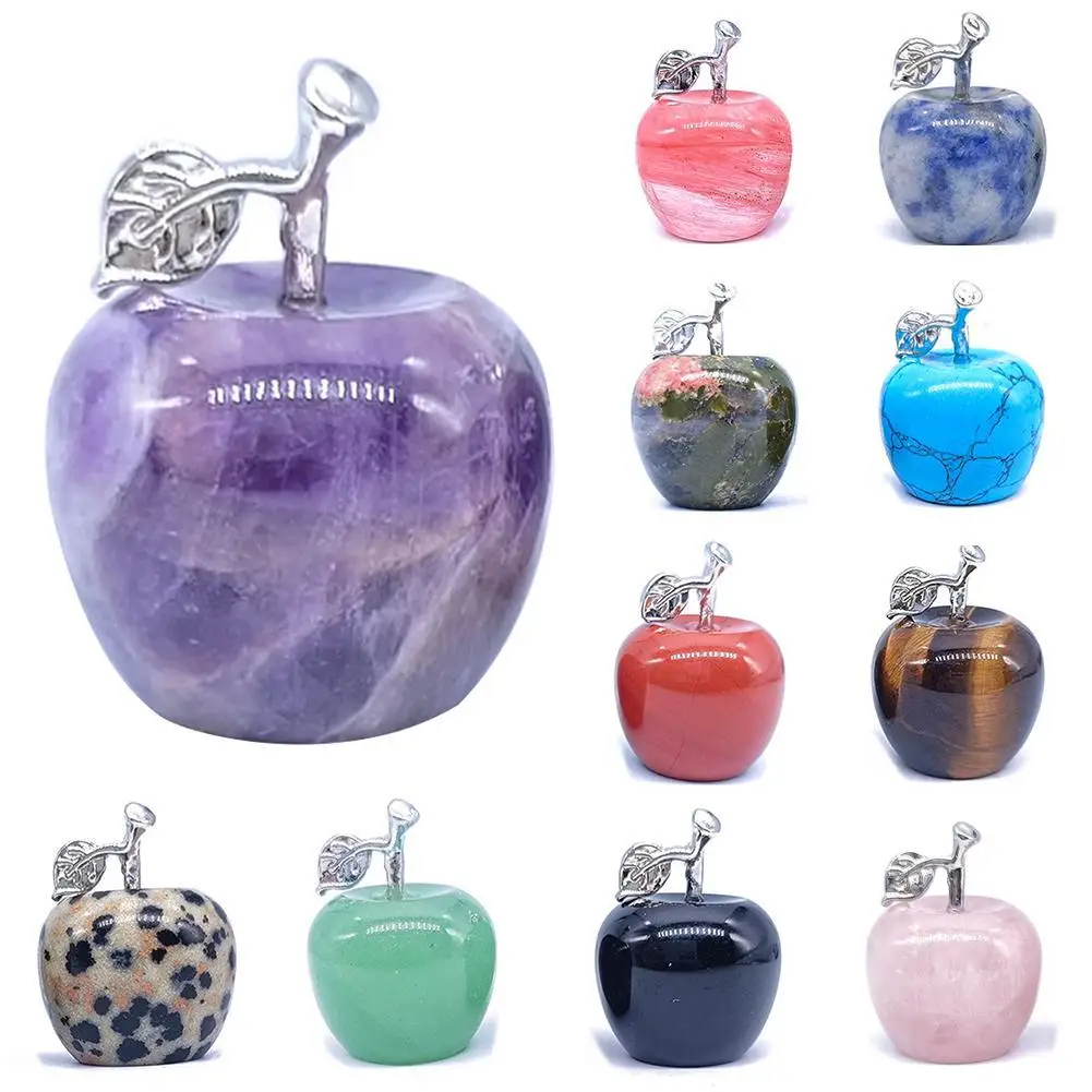 18MM Apple Statue Healing Crystal Home Decoration Gemstone Natural Stone Carved Figurine Room Ornament Anniversary Gift