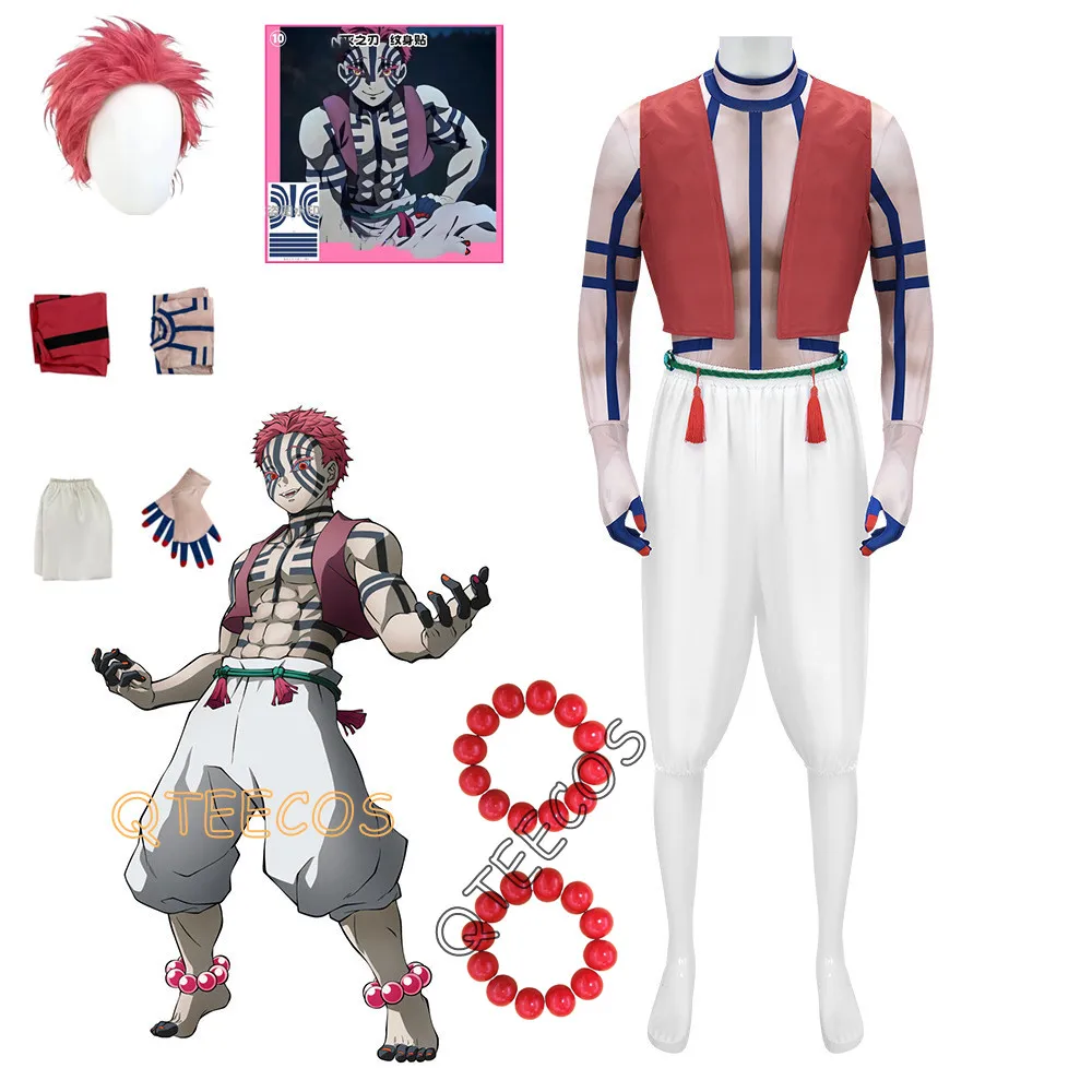 Akaza Cosplay Kostüm Dämon Uniform Top Weste Handschuhe Anzüge Anime Rollenspiel Outfit für Männer Frauen Halloween Party Kleidung