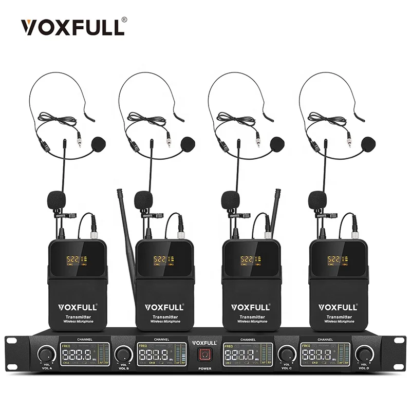 4 channel wireless karaoke Microphone Professional with handheld lavaliar headset and conference For party speech KTV church