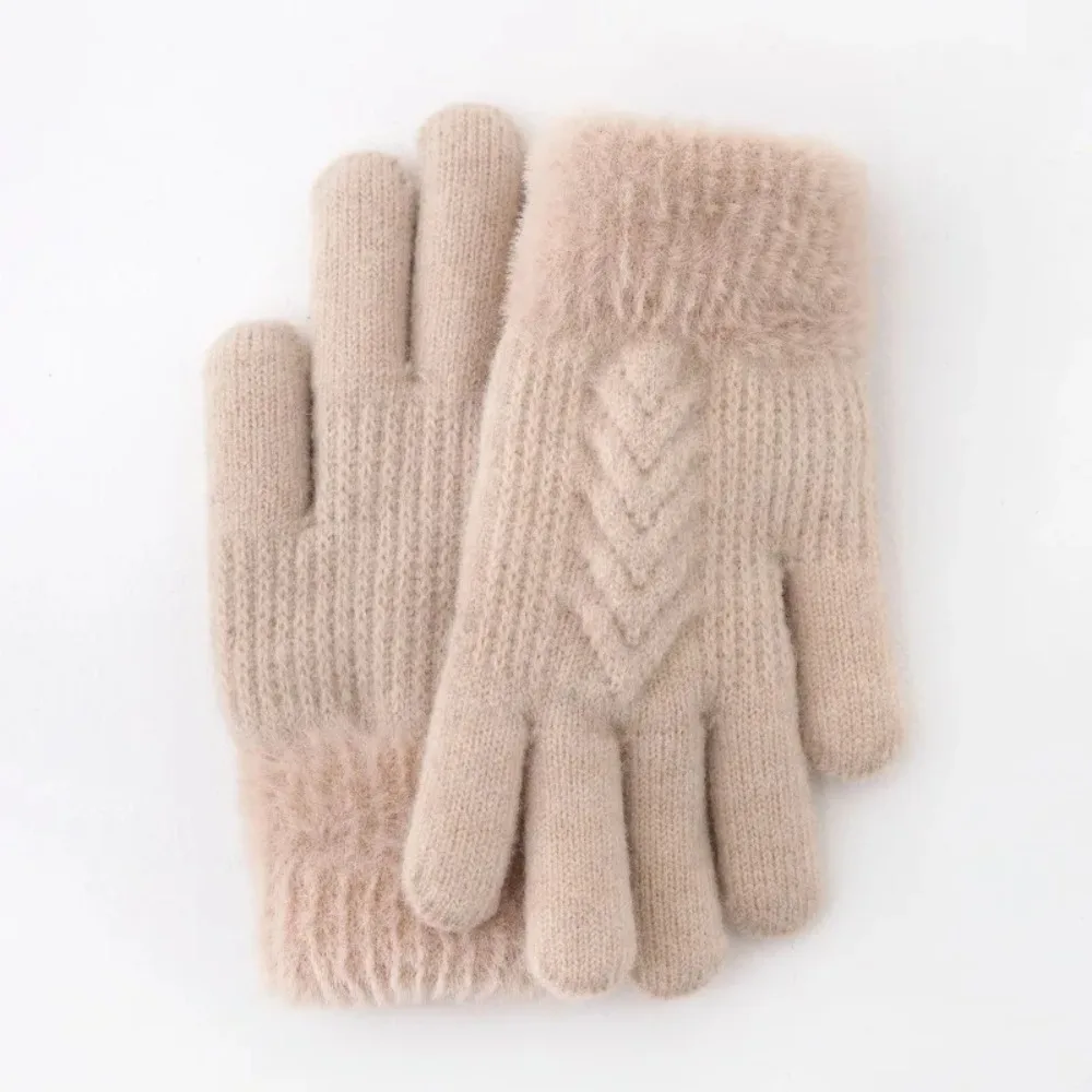 5-12Y Winter Kids Gloves Mittens Double Layer Thicken Children Gloves Warm Fleece Windproof Knitted Wool Plush Kids Accessories