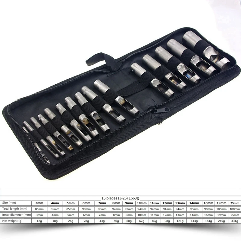 15 Piece Circular Punching Belt Punch Set Metal Belt Punching DIY Hand Punching Tool Is Suitable For Leather Craft Tools