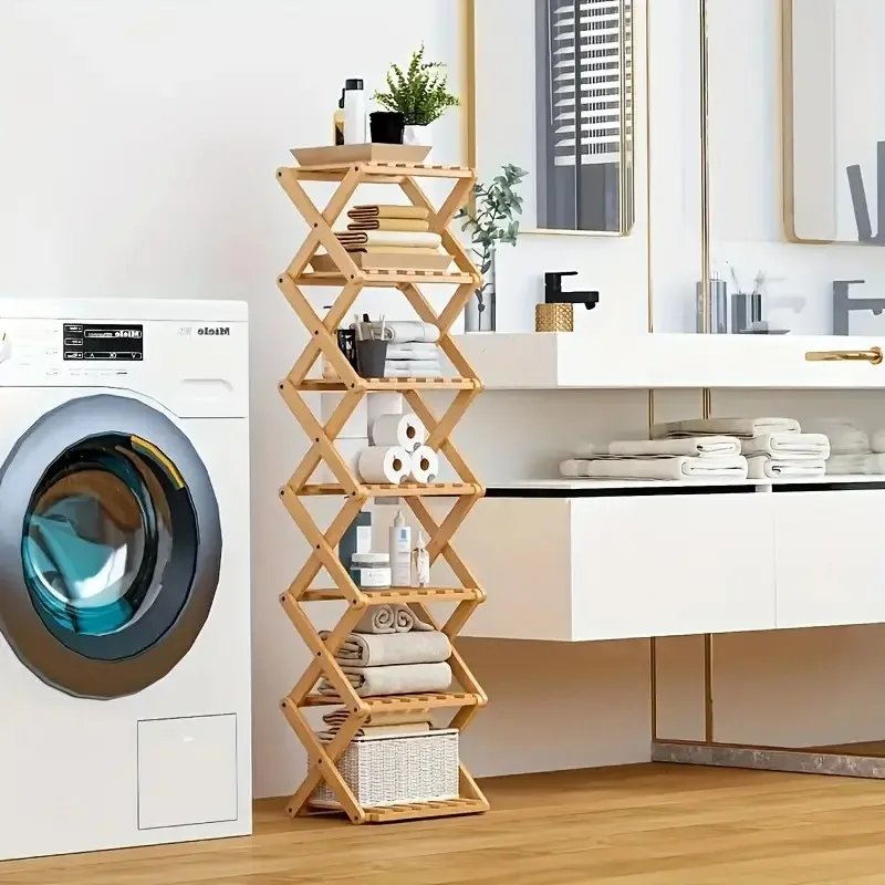 New Portable Small Foldable Shoe Rack Without Installation,Bamboo Shoe Rack for Storage.Ideal for Hallway,Bedroom,Living Room view 6