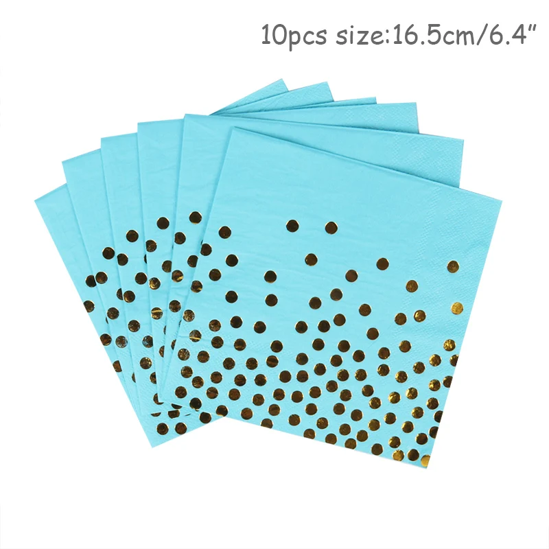 Blue Bronzing Dots Disposable Tableware Paper Plates Straws Cups Tablecloth for Kids Birthday Party Baby Shower Wedding Decor