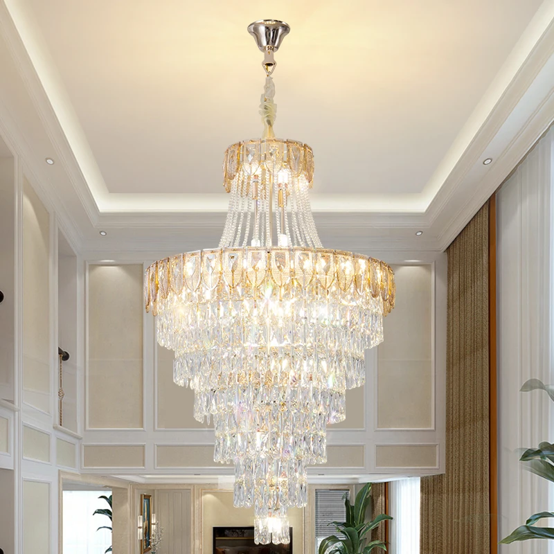 Duplex Crystal Light Spiral Staircase Long Chandelier Light Luxury Penthouse Villa Loft Apartment Stairwell Luxury Hotel Light