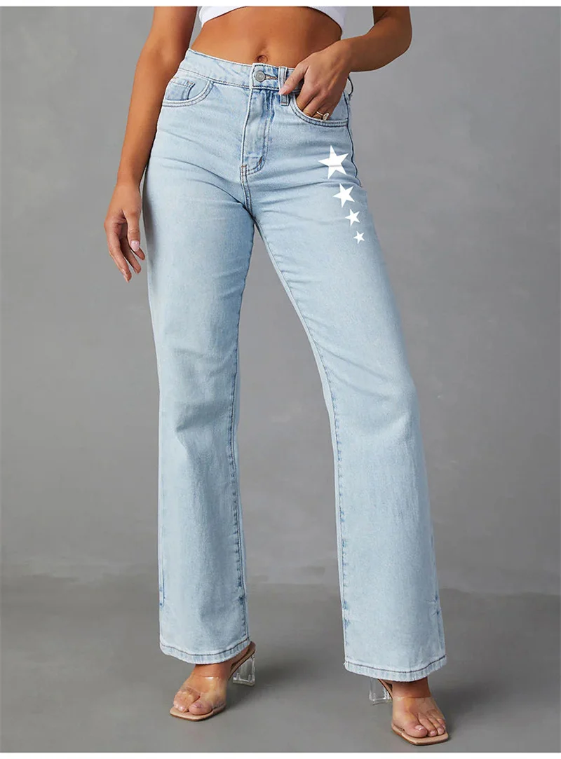 Spring/Summer Casual Women's Printed Pants Five-Pointed Elastic Jeans Slim Straight Pants For Women