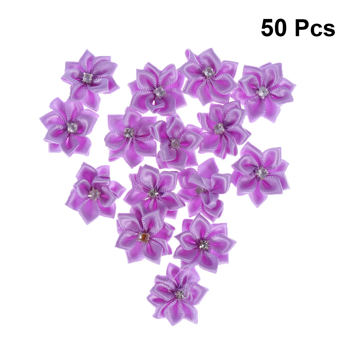 

50 pcs 3Cm Nine-Petal Diamond-Center Cloth Flowers For Diy Clothes Decor Crafts Supplies Hat Bag Shoe Accessories Purple Beads
