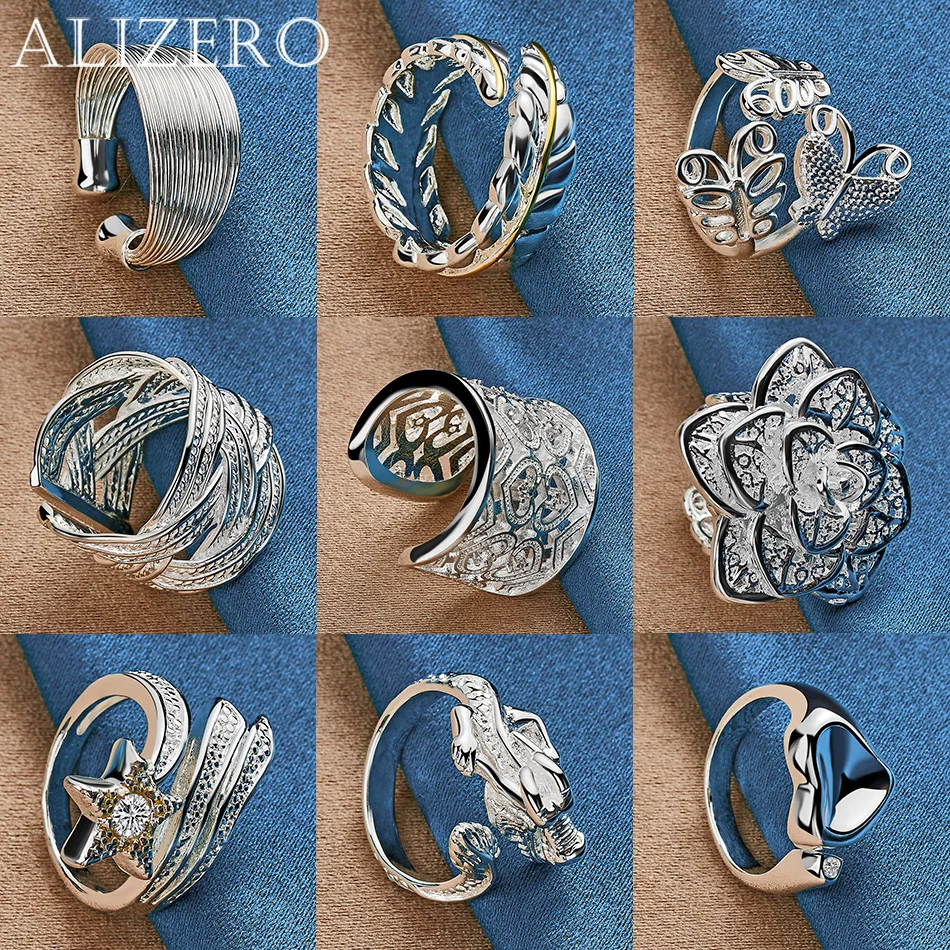 ALIZERO 925 Sterling Silver Rings Fashion Trends Open Ring For Women Men Fashion Adjustment Size Jewelry Festival Perfect Gift
