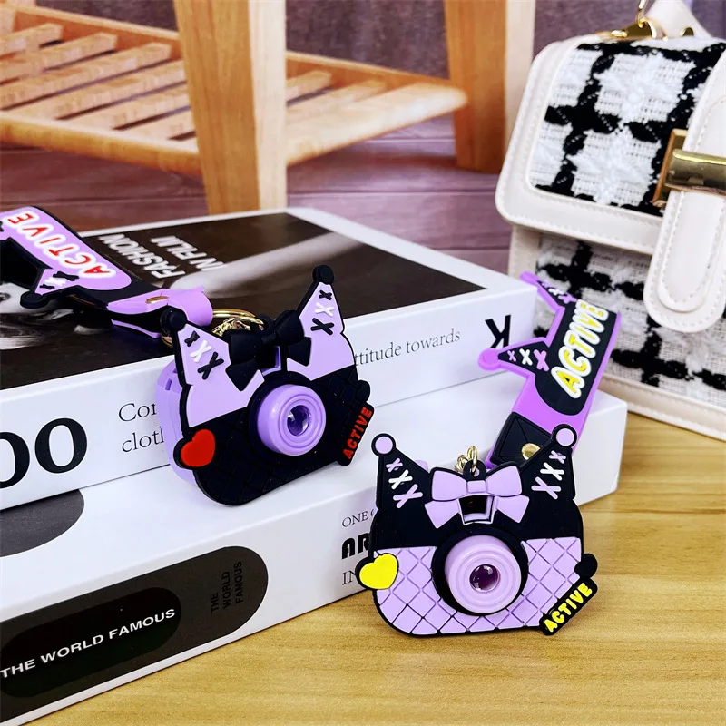 New Sanrio Anime Projection Camera Keychain Kawaii Kuromi Backpack Pendant Keyring Phone Accessories Birthday Gifts Toy DIY