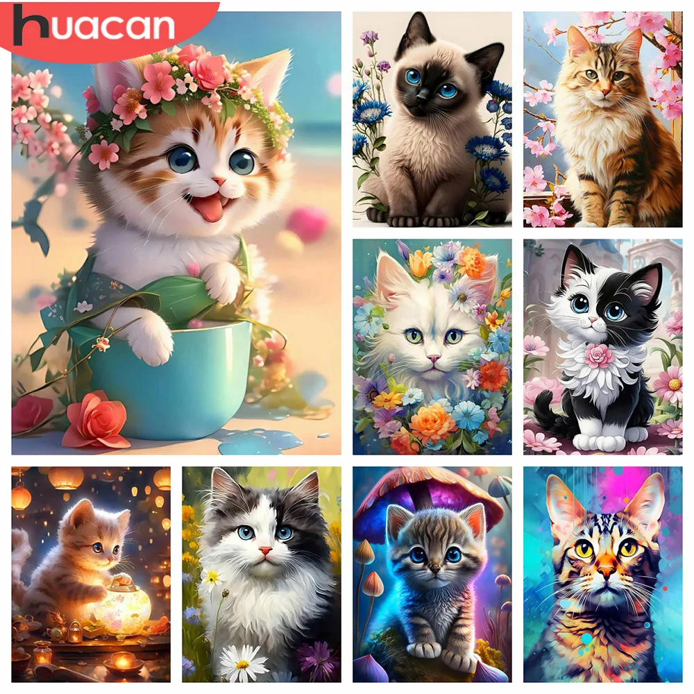 

Набор для раскрашивания по номерам HUACAN, набор для рисования животных «сделай сам», рисование на холсте для взрослых, кошка, уникальный подарок, ручная роспись, домашний декор