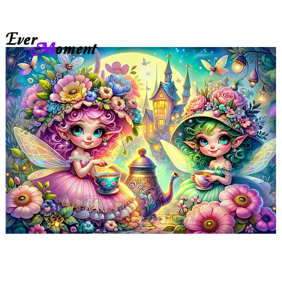 

Набор для алмазной вышивки «Фея в красивой шляпке с замком и чайником», полностью из смолы, пейзажная мозаика, арт-набор ASF3068