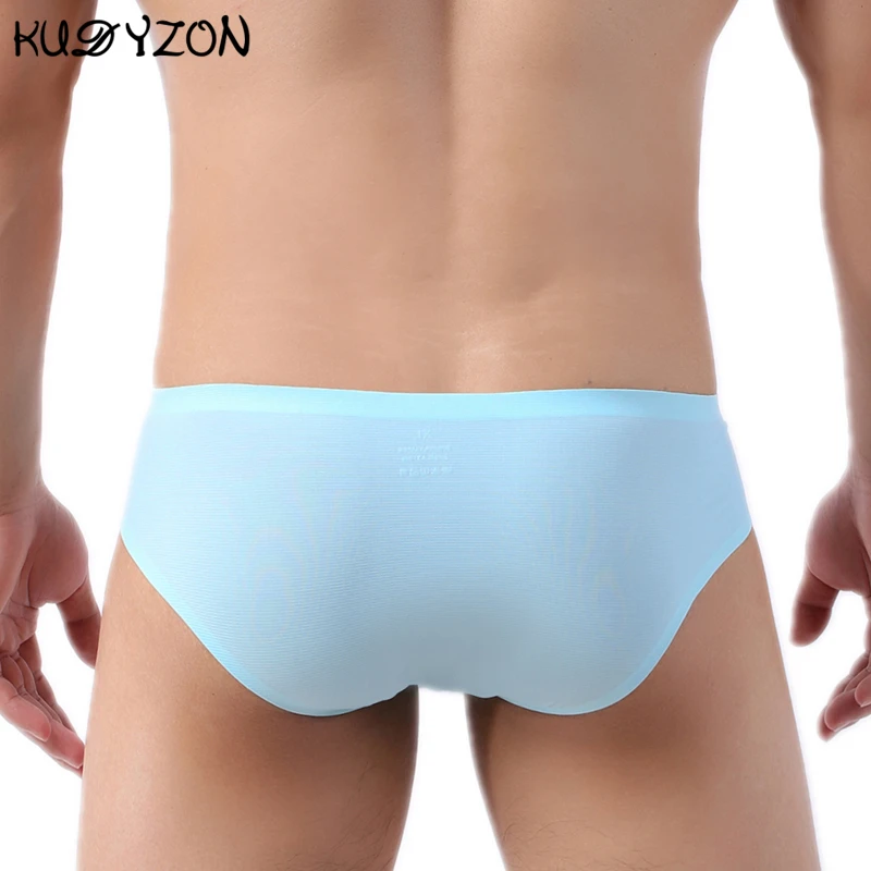 Mens Elastic Seamless Briefs Underwear Men Ultra-Thin Breathable Briefs Cueca Rib Fabric Bikini Briefs Man Underpants Lingeries