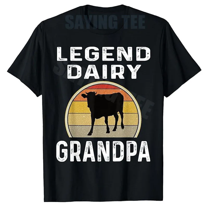 Legend Dairy Grandpa Retro Sunset Cow Farming Funny Cattle T-Shirt Y2k Dairy Farmer Novelty Gifts Humor Farming Saying Tee Tops