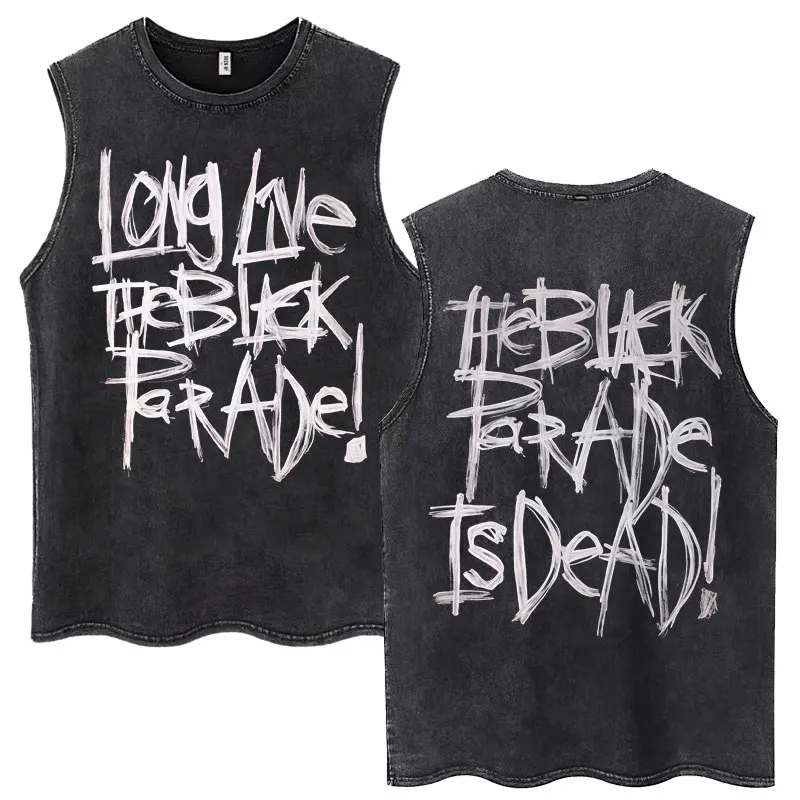 Men's Vintage Washed My Chemical Romance Graphic Sleeveless Tank Top Three Cheers For Sweet Revenge Print Gym Workout Vest - Image 6