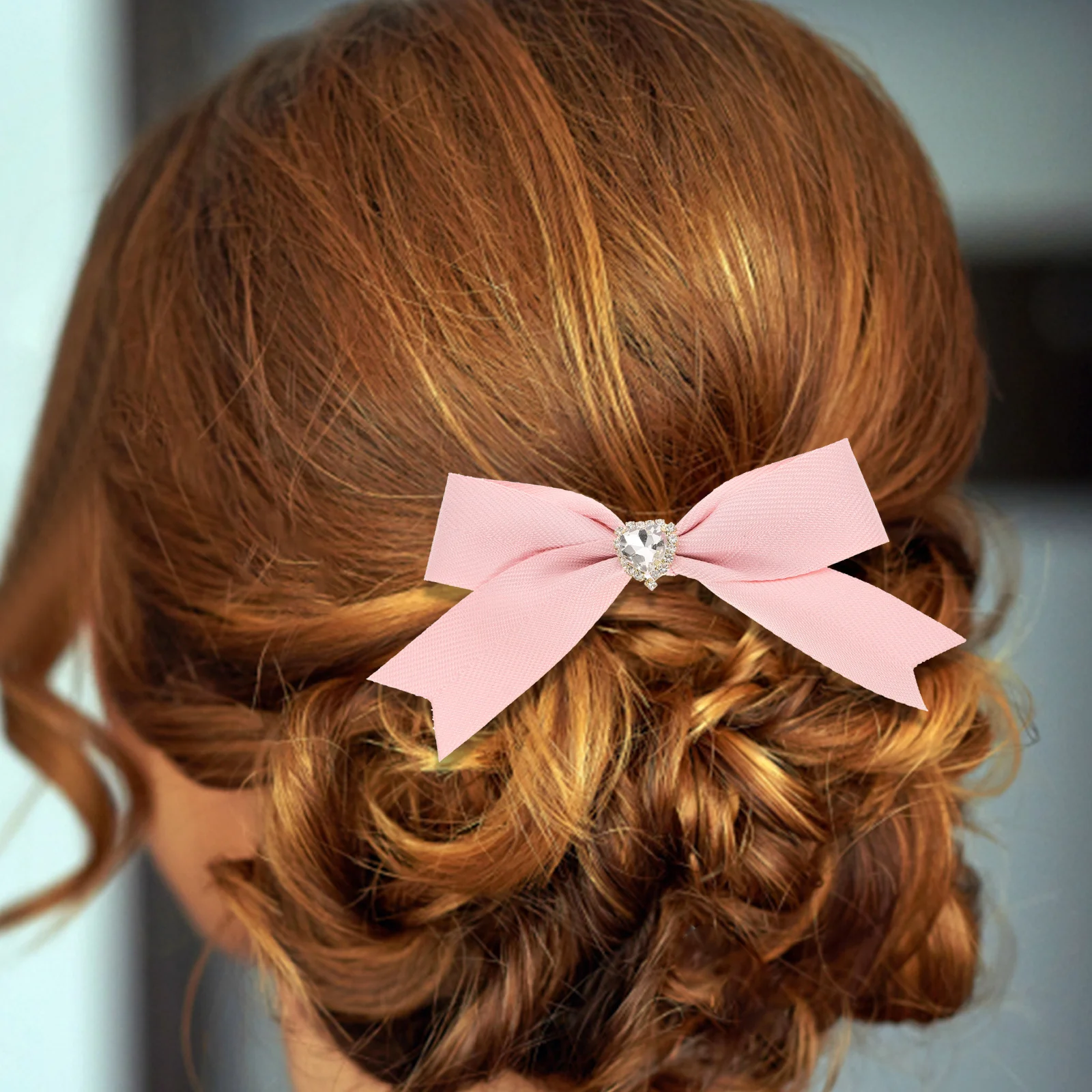 

Crystal Bowknot Hair Clips Pink for Women Girls Spring Wedding Party Daily Use Elegant Hairpins Barrettes