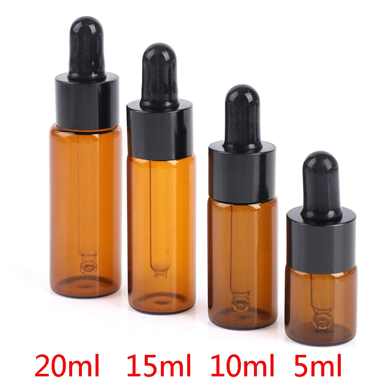 5pcs/lot Amber Glass Pipette Bottle Jars Cosmetic Perfume Essential Oil Bottles