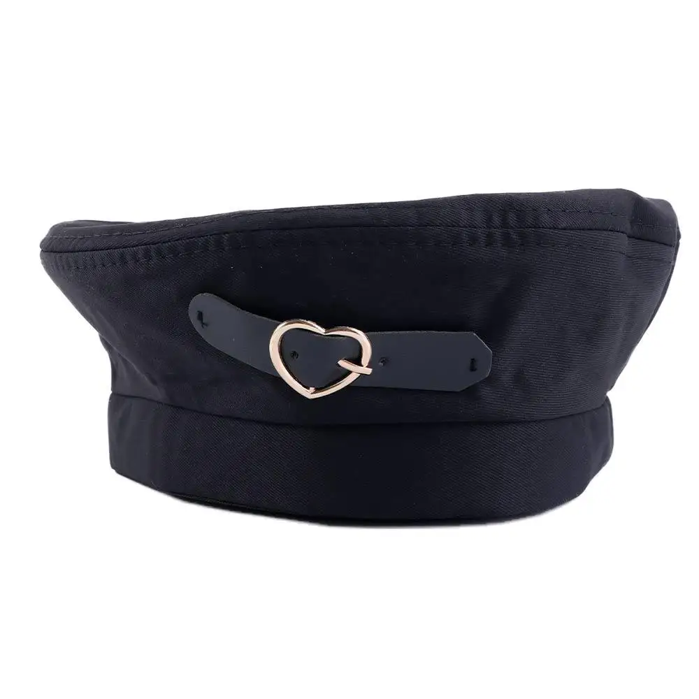 Korean Fashion Love Heart Leather Buckle Beret Female Autumn Winter Painter Hat Elegant Lady Caps