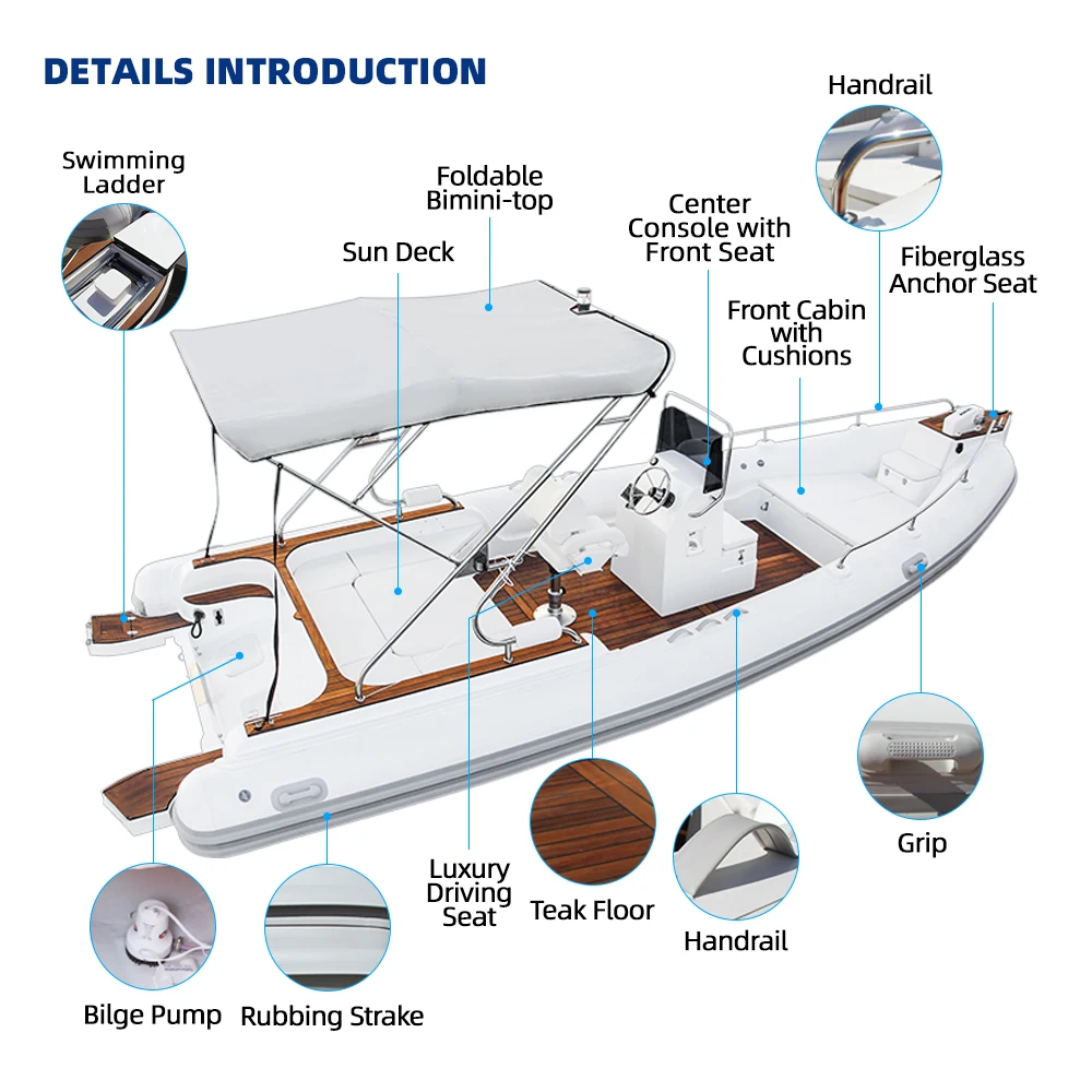 Supplier 25ft Luxury Accessories Fiberglass Hull Ribbed Boat Hyperion Tube Semi-Rigid Inflatable Yacht